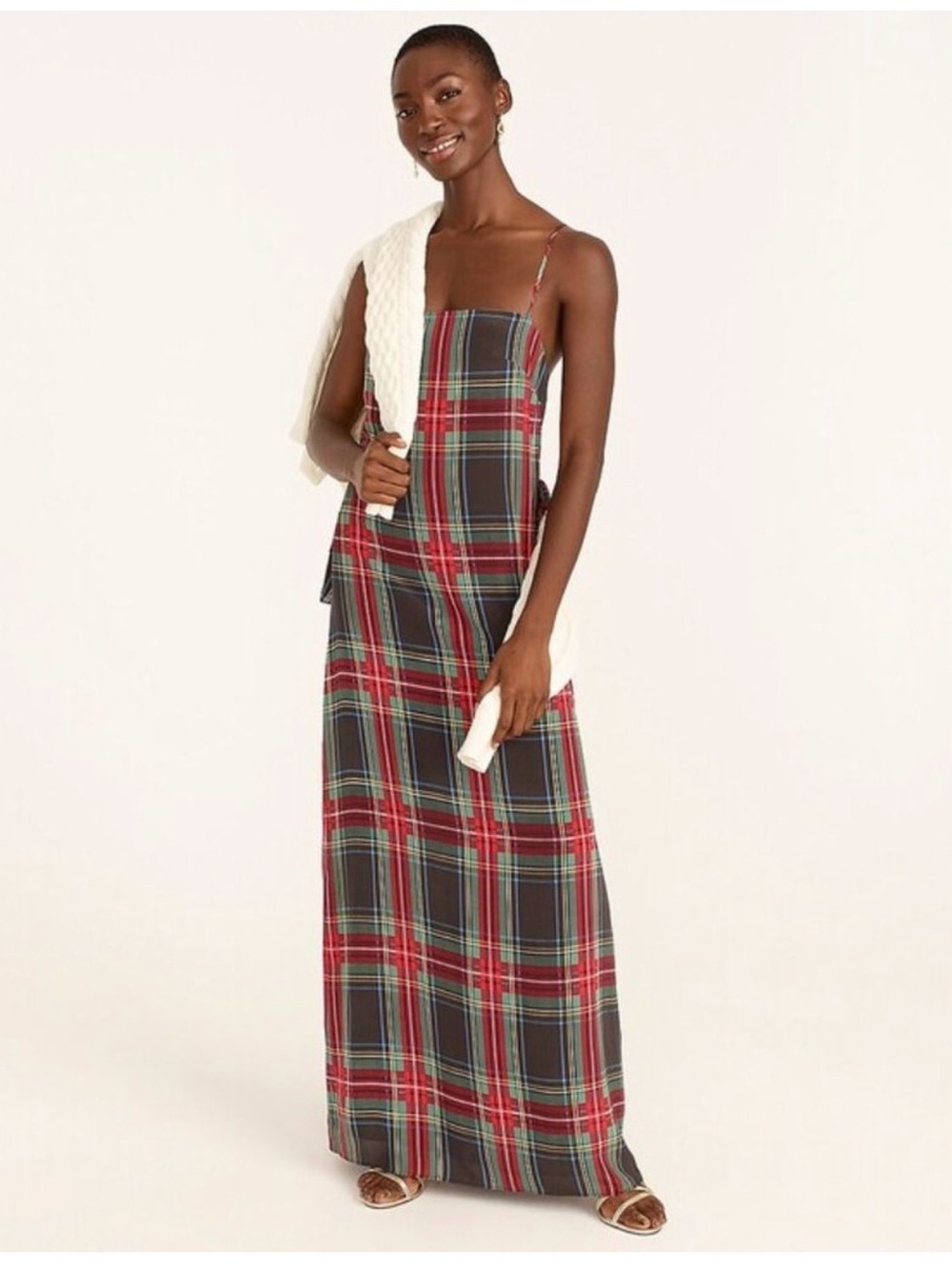 Silk J crew Maxi Slip Dress in Red and Green tartan plaid 6